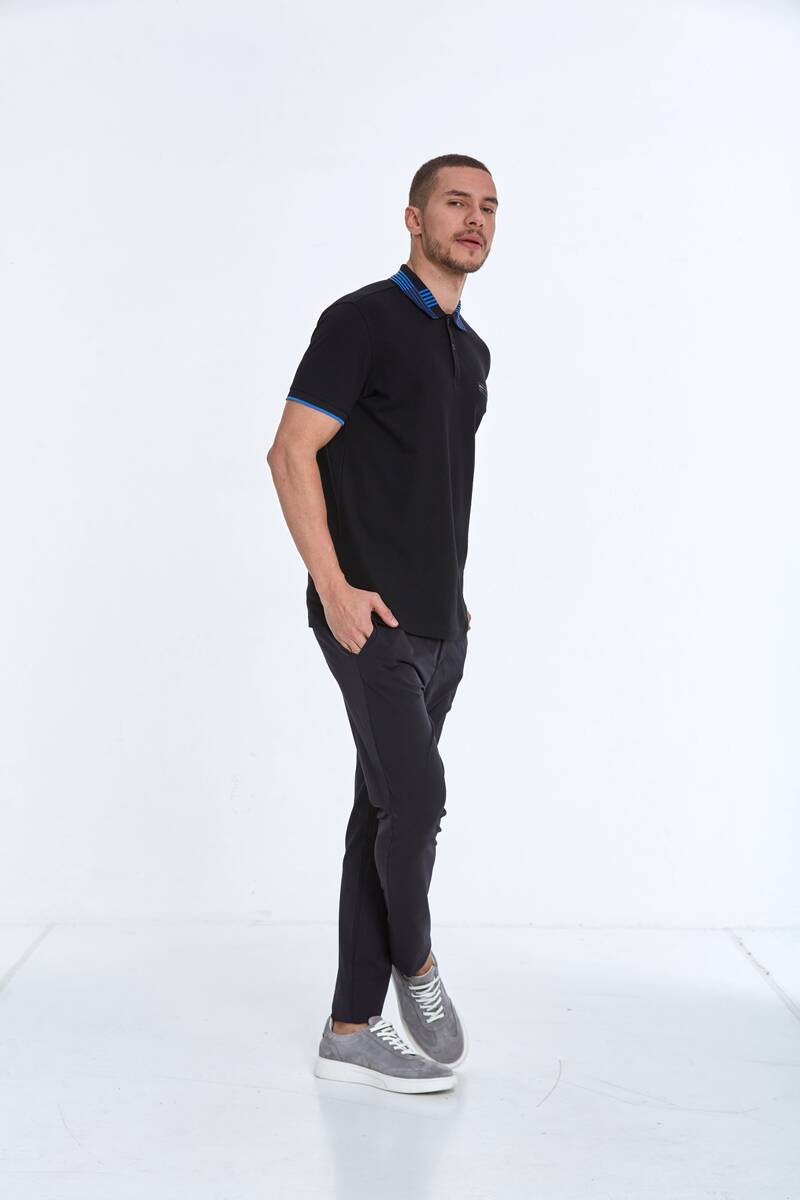 Patterned Collar Polo Neck Men's T-Shirt