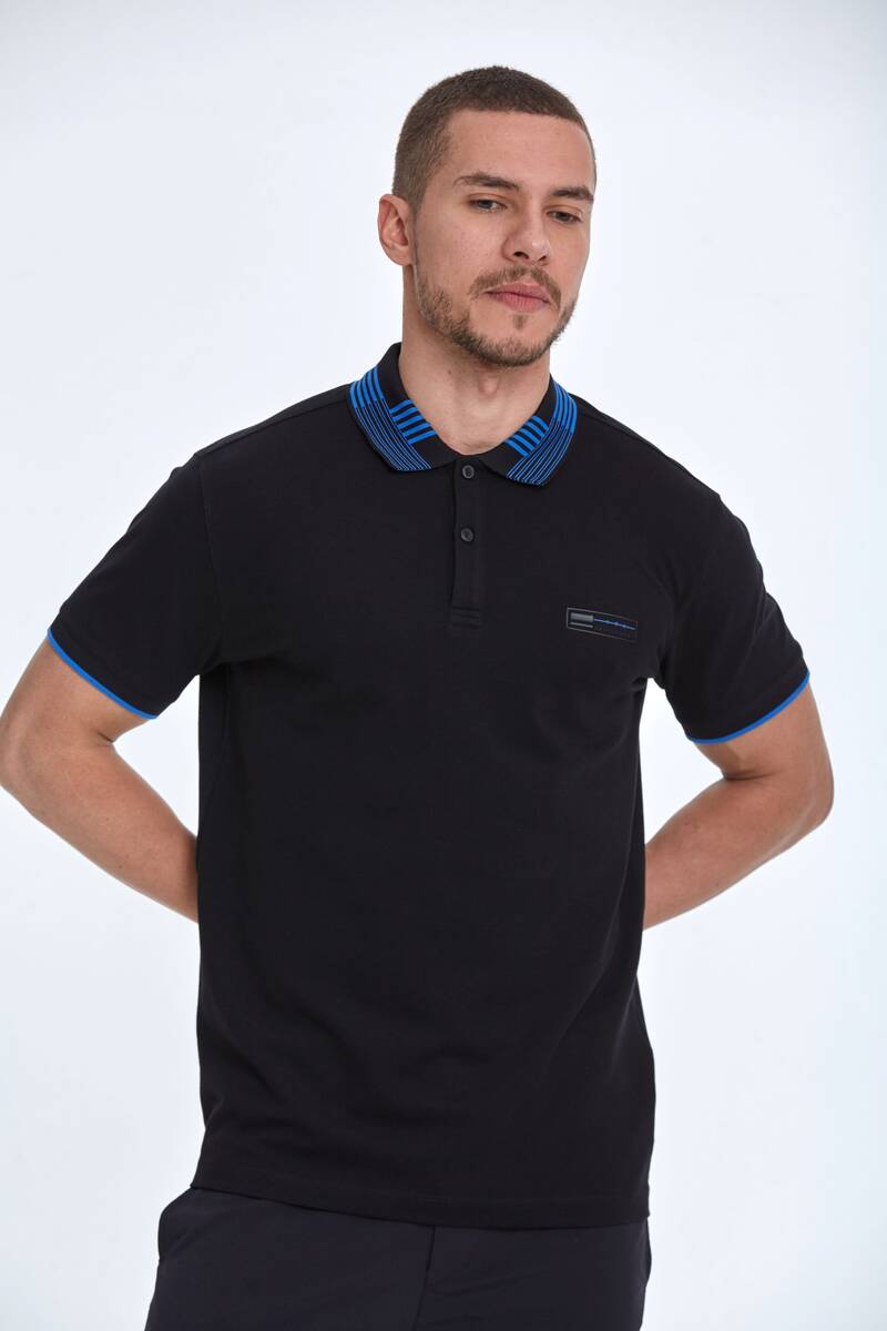 Patterned Collar Polo Neck Men's T-Shirt