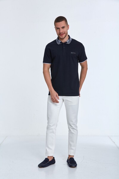 Patterned Collar Polo Neck Men's T-Shirt - Thumbnail