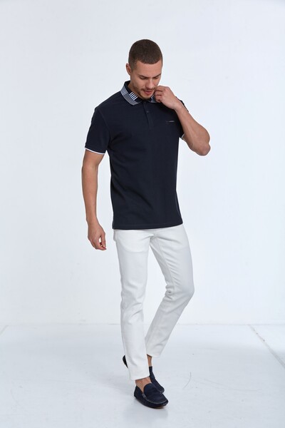 Patterned Collar Polo Neck Men's T-Shirt - Thumbnail