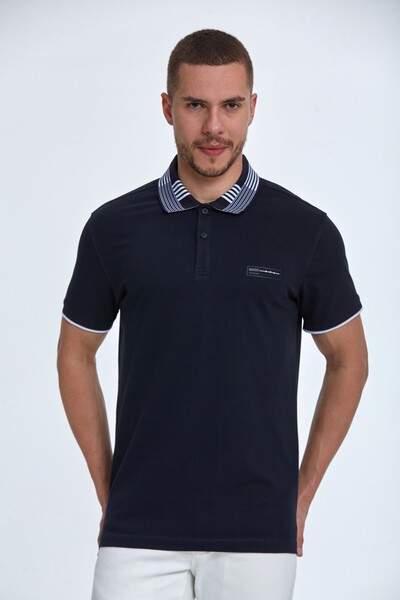 Patterned Collar Polo Neck Men's T-Shirt - Thumbnail