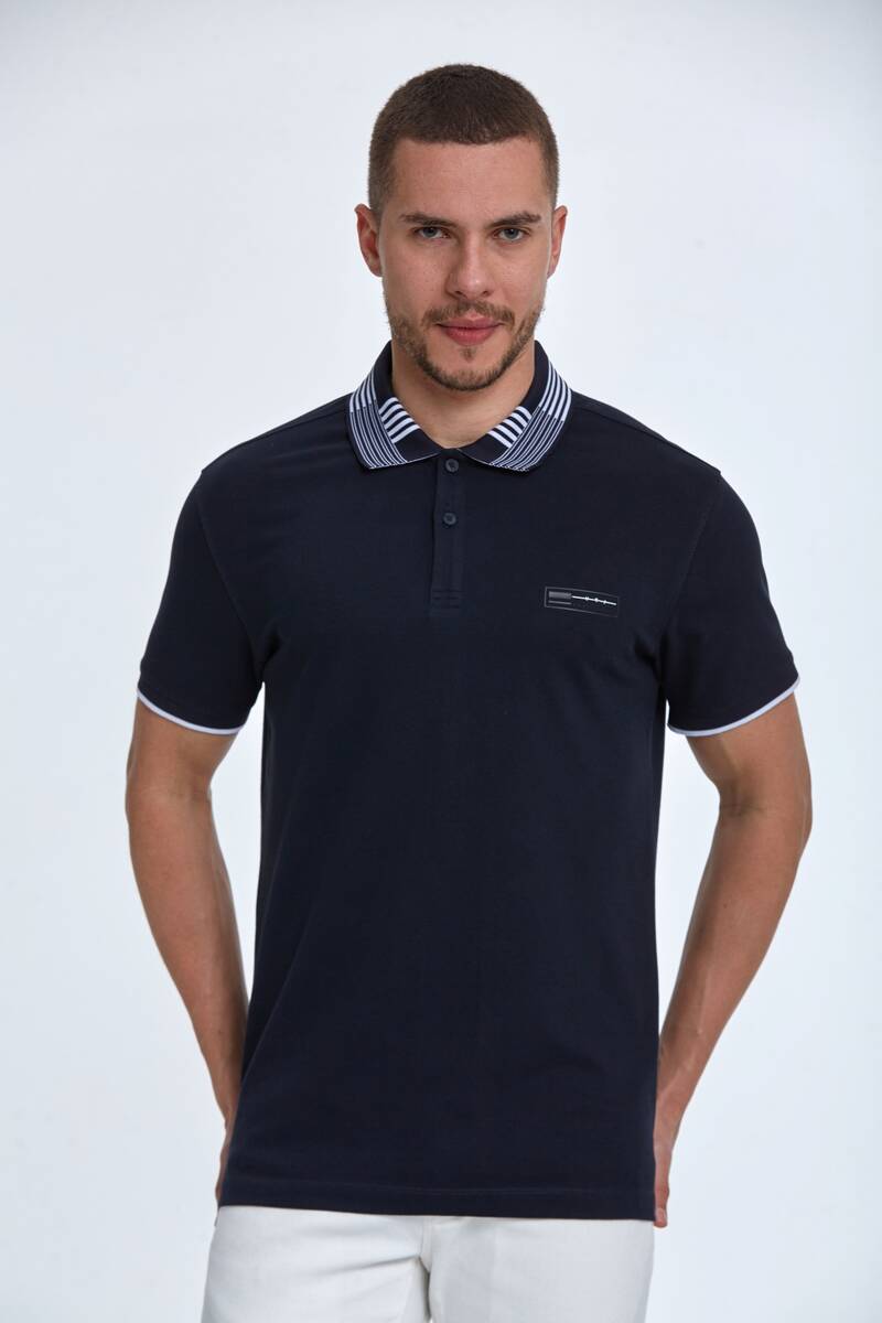 Patterned Collar Polo Neck Men's T-Shirt