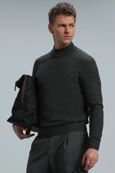 Port Half Fisherman Men's Sweater Anthracite - Thumbnail