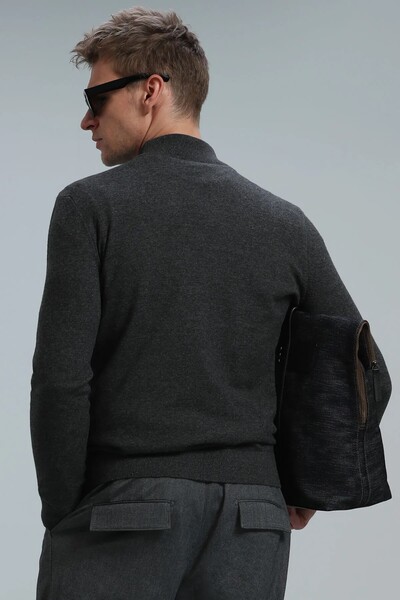 Port Half Fisherman Men's Sweater Anthracite - Thumbnail