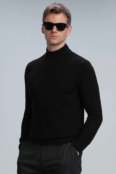 Port Half Fisherman Men's Sweater Black - Thumbnail