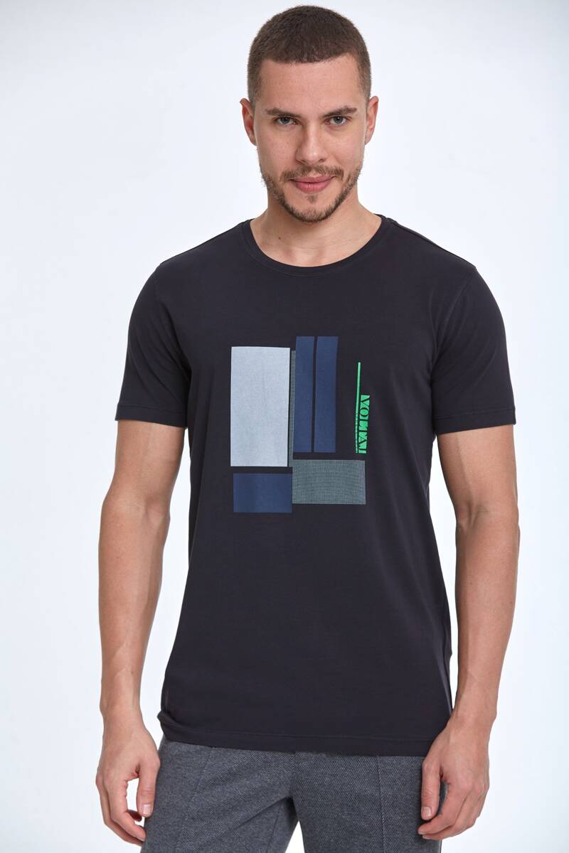 Rectangle Printed Cotton Crew Neck T-Shirt