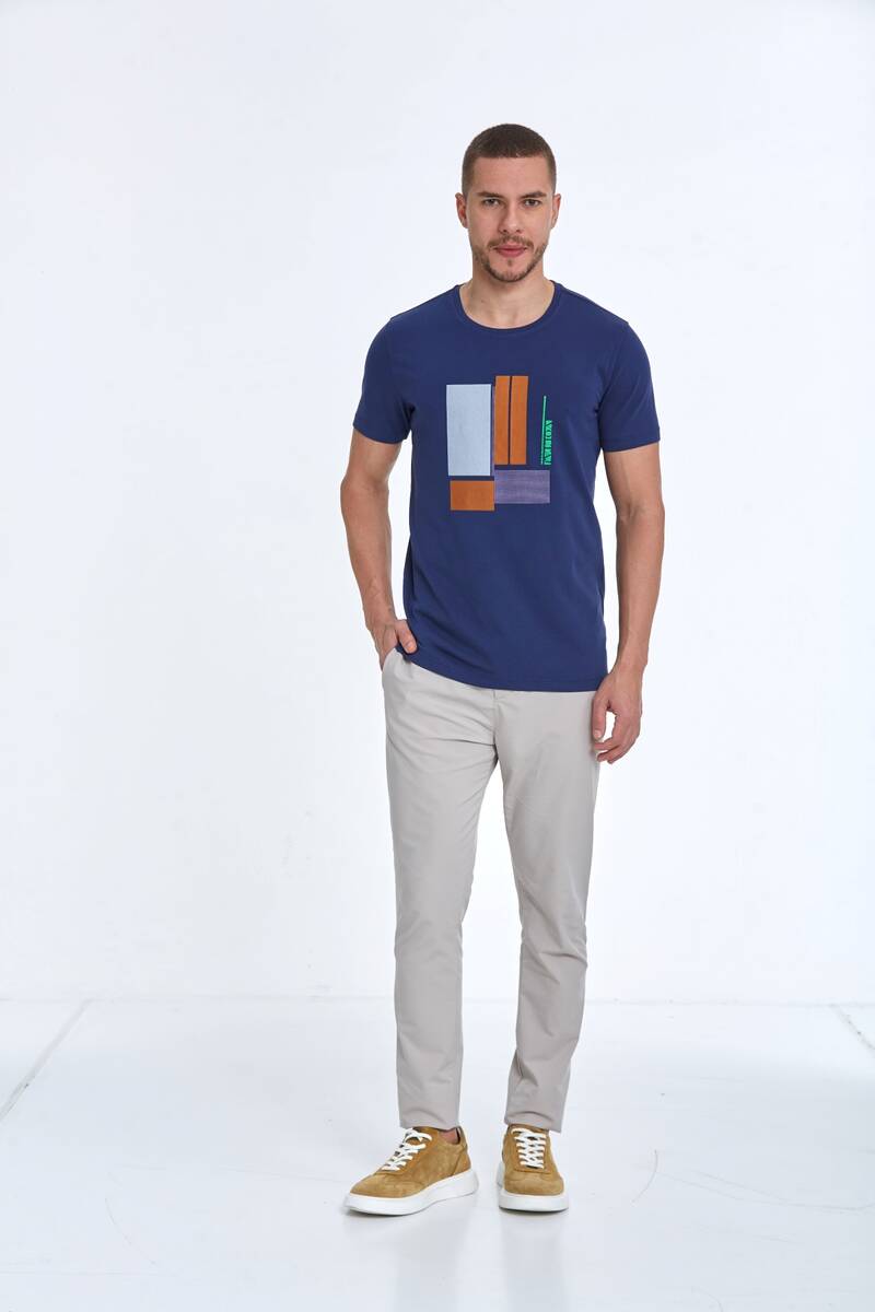 Rectangle Printed Cotton Crew Neck T-Shirt