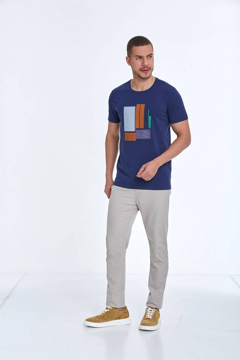 Rectangle Printed Cotton Crew Neck T-Shirt