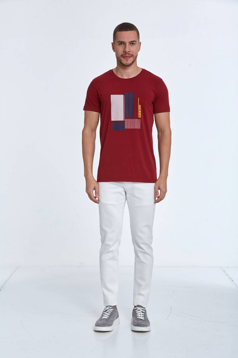 Rectangle Printed Cotton Crew Neck T-Shirt