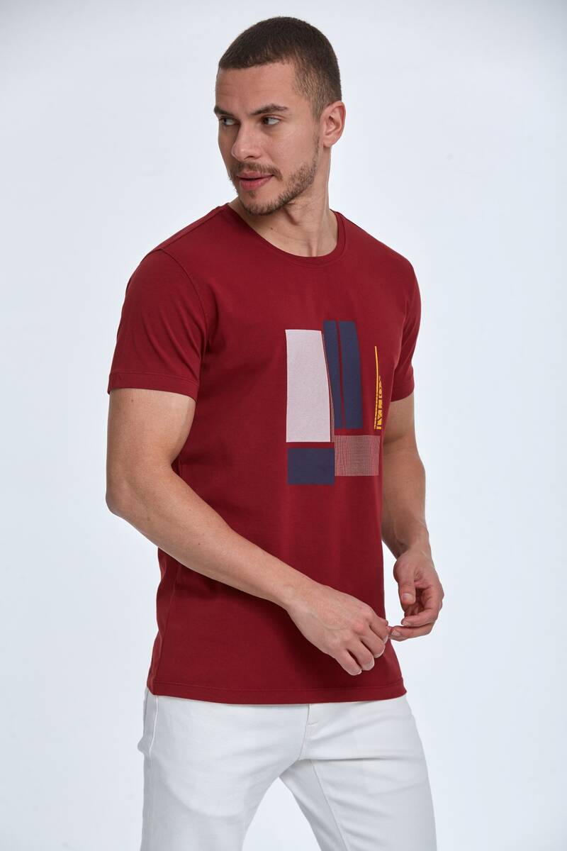 Rectangle Printed Cotton Crew Neck T-Shirt