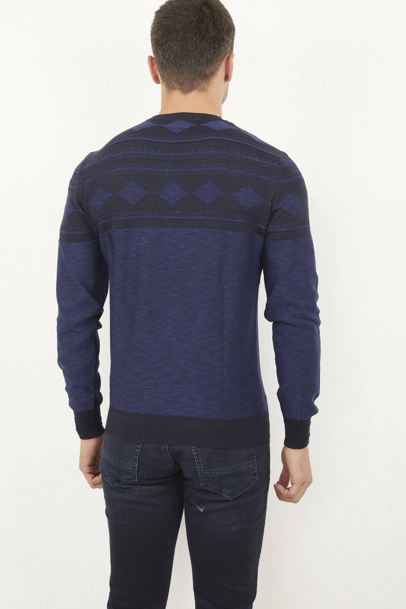 Round Neck Rug Patterned Knitwear Sweater