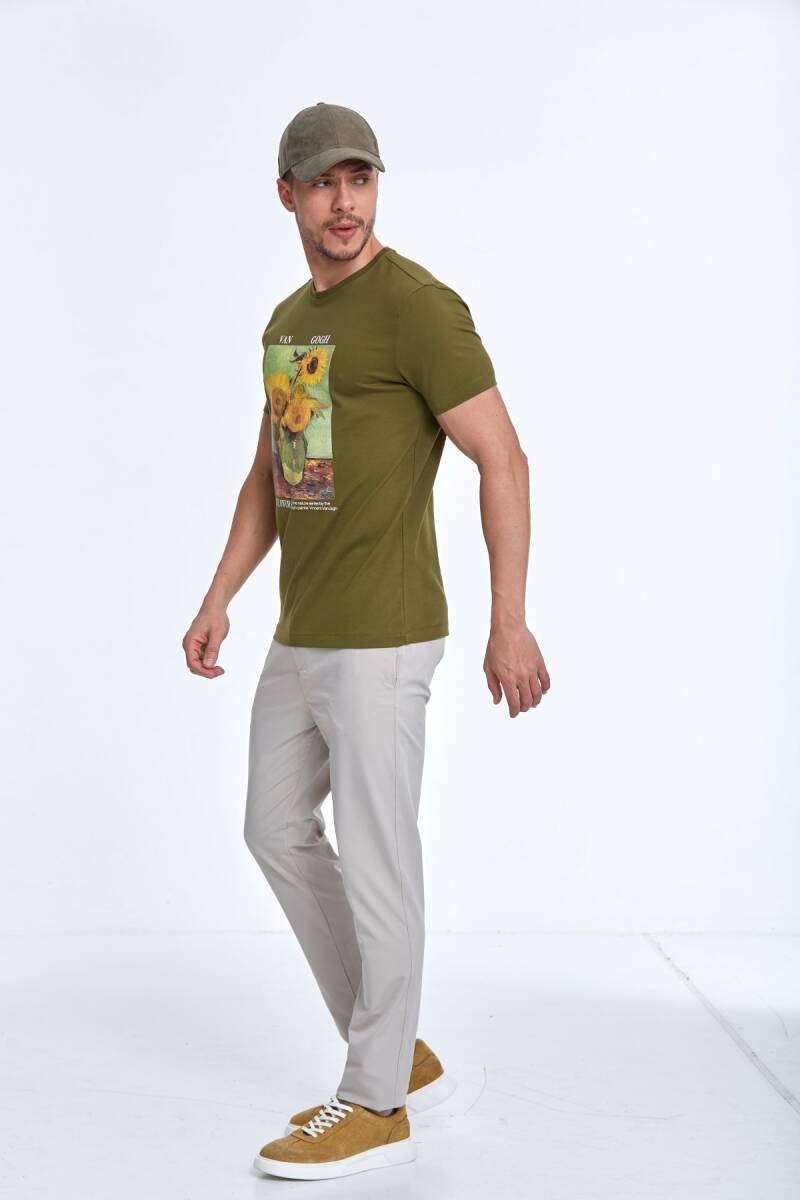 Shein Printed Men's T-Shirt Khaki - 4