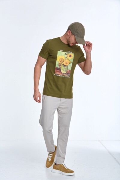 Shein Printed Men's T-Shirt Khaki - 3