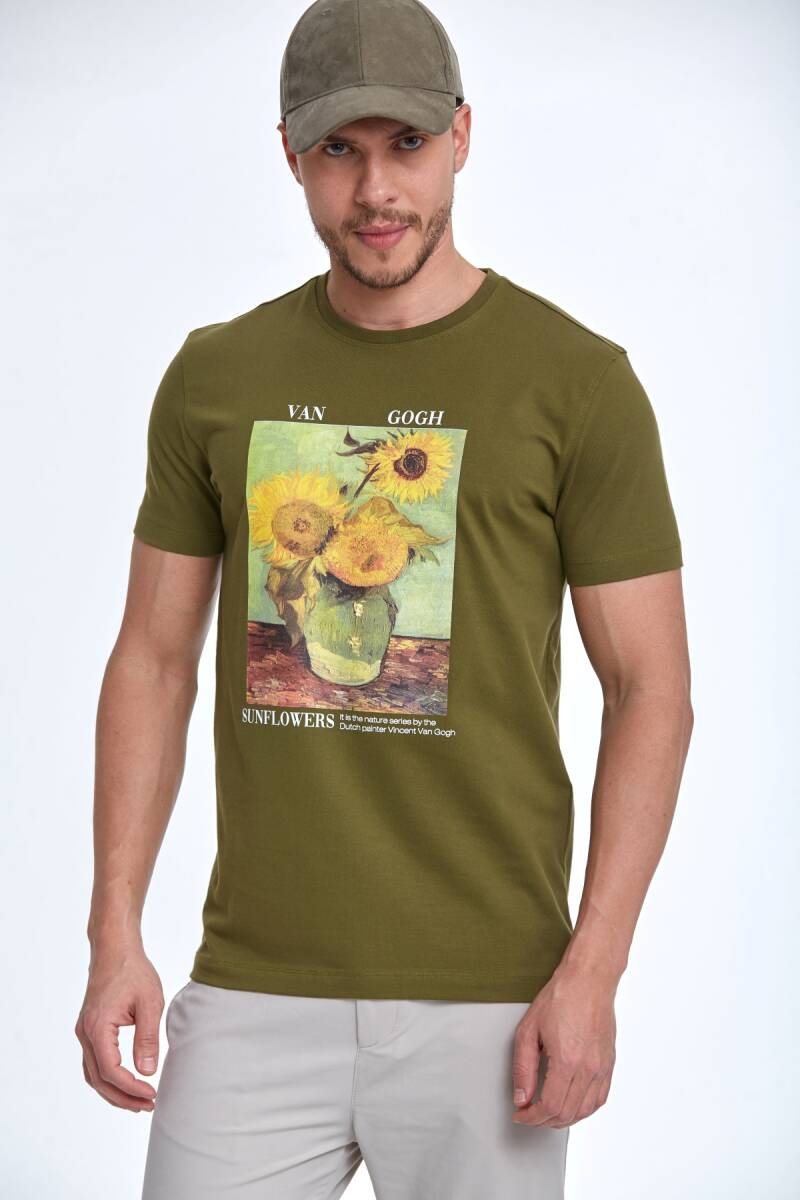 Shein Printed Men's T-Shirt Khaki - 1