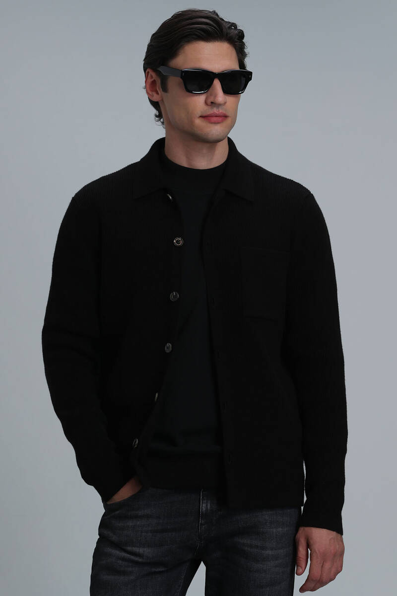 Solid Men's Cardigan Black