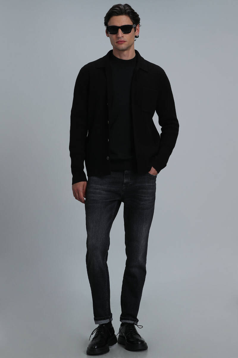 Solid Men's Cardigan Black