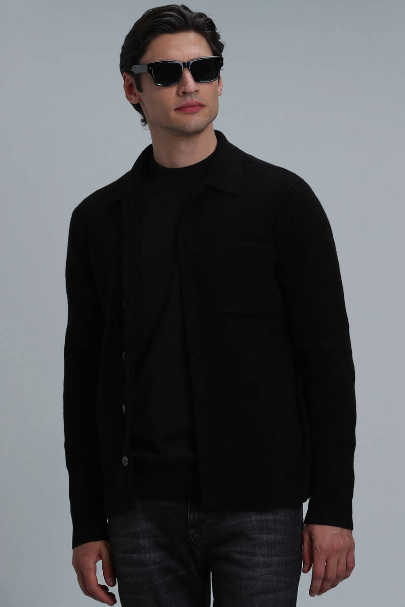 Solid Men's Cardigan Black