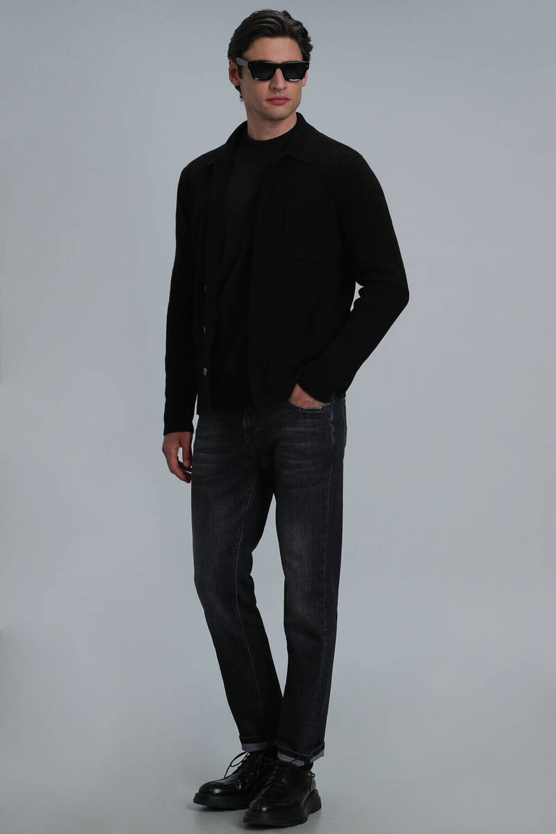 Solid Men's Cardigan Black