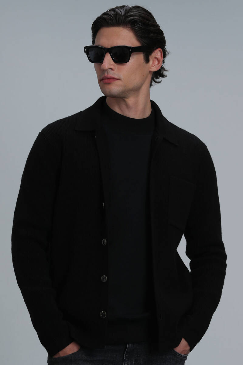 Solid Men's Cardigan Black - 5