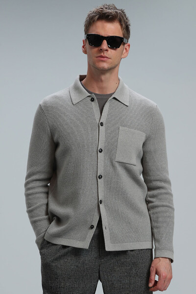 Solid Men's Cardigan Mink - Thumbnail