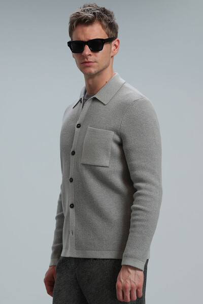 Solid Men's Cardigan Mink - Thumbnail