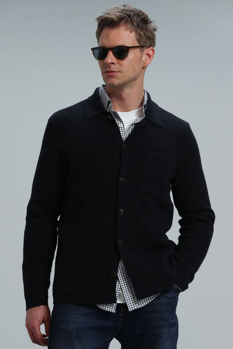 Solid Men's Cardigan Navy Blue