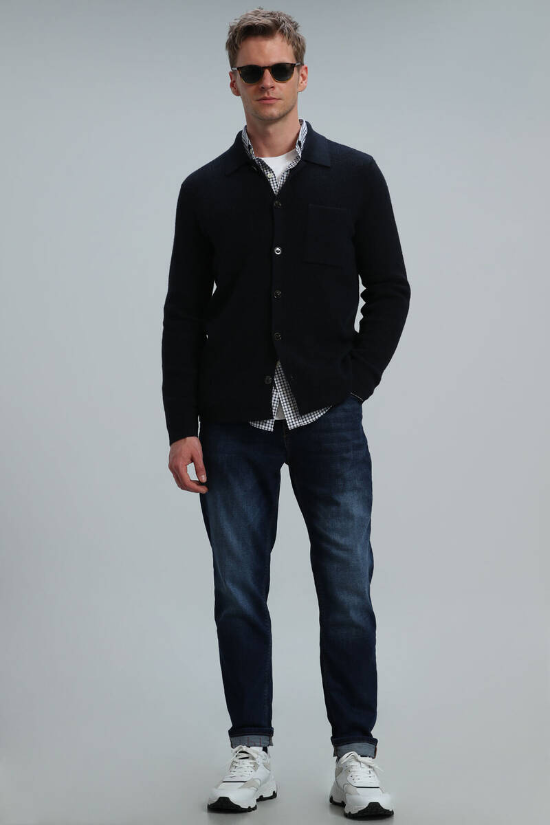 Solid Men's Cardigan Navy Blue