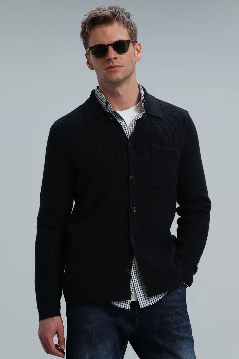 Solid Men's Cardigan Navy Blue