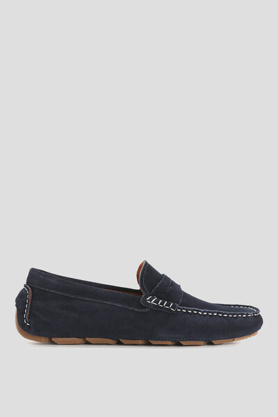 LUFIAN - Stroll Men's Leather Loafer Shoes Navy Blue