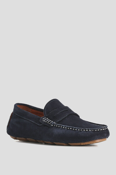 Stroll Men's Leather Loafer Shoes Navy Blue - Thumbnail